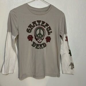 Grateful Dead dancing bear sleeve and roses peace skull youth long sleeve tee XL